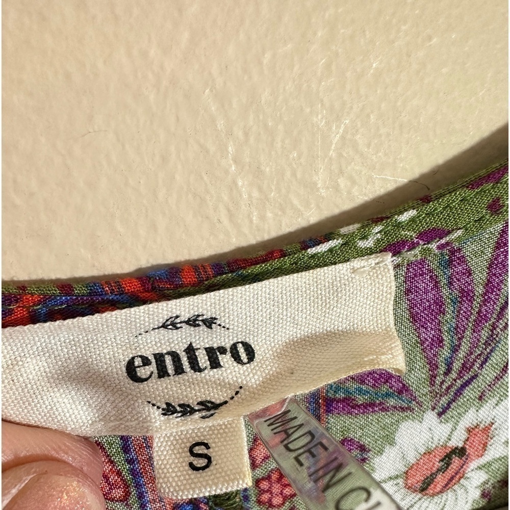 Entro Green Floral Midi Dress Lace Trim Ruffle Boho size Small - Picture 3 of 7